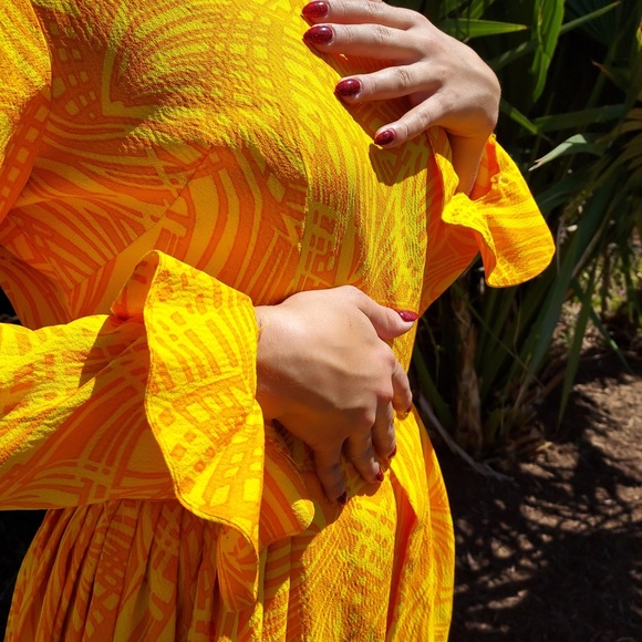 Vtg 60s Hawaiian VLV Novelty Abstract Palm Leaves Print GROOVY Day Dress Sz S/M - Picture 6 of 7